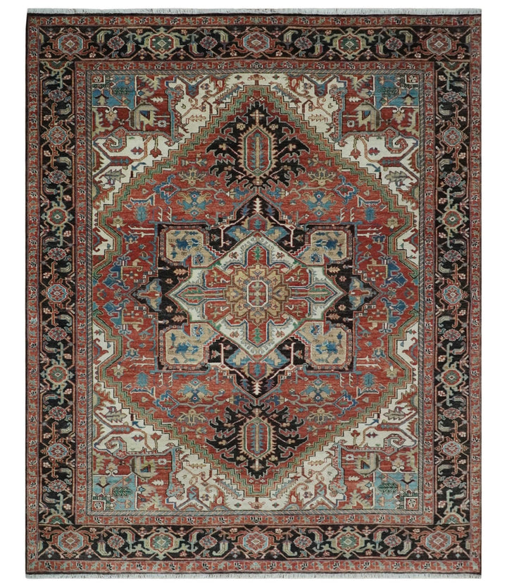 8x10 and 9x12 Hand Knotted Rust, Ivory and Black Traditional Wool Area Rug - The Rug Decor