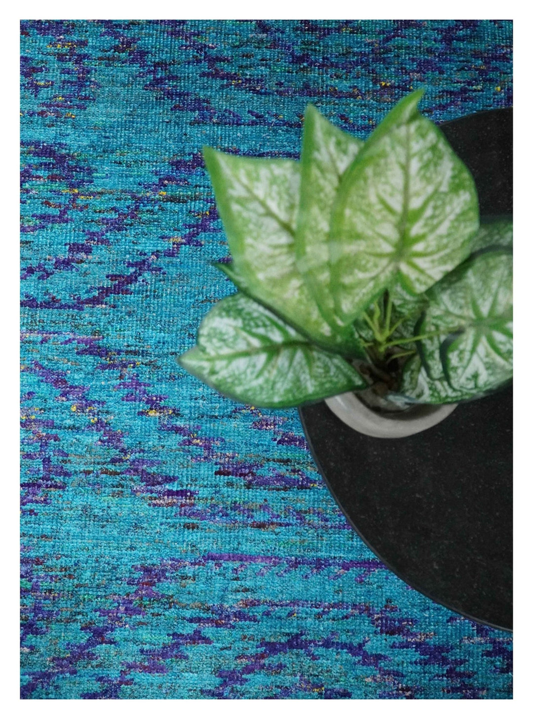 8x10 and 9x12 Hand Knotted Teal Blue and Violet Modern Contemporary Southwestern Tribal Trellis Recycled Silk Area Rug | OP10 - The Rug Decor
