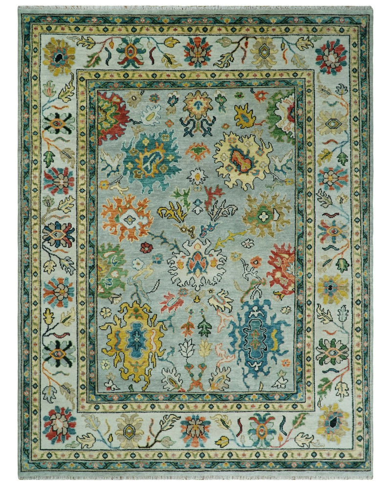 8x10 and 9x12 Hand Knotted Traditional Persian Blue and Beige Vibrant Turkish Oushak Area Rug | TRDCP423810 - The Rug Decor