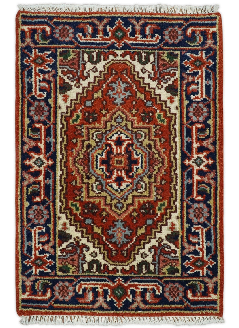 8x10 and 9x12 Rust and Blue Hand Knotted Traditional Antique Persian Design Wool Rug | TRDCP385810 - The Rug Decor