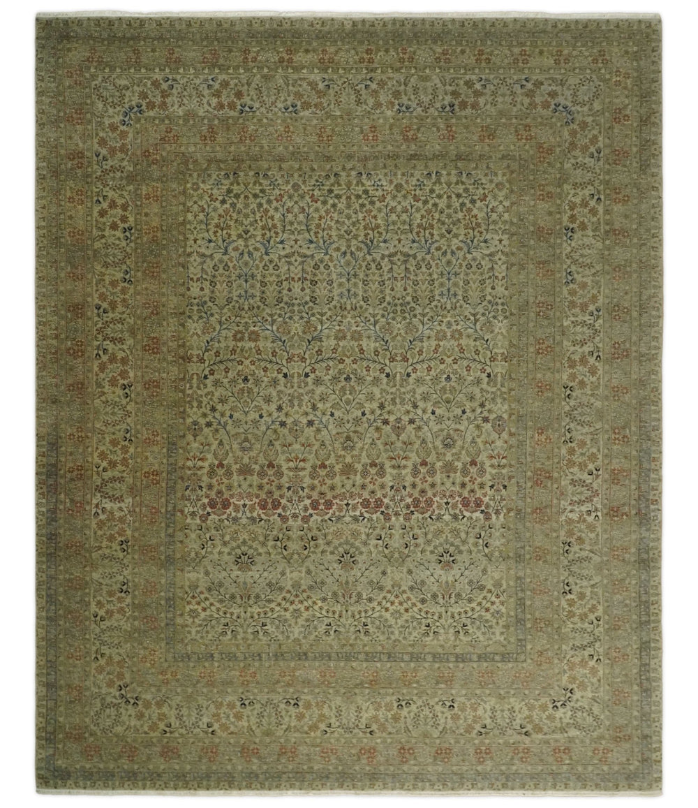 8x10 and 9x12 Vintage Brown Antique Persian Tabriz Fine Hand Knotted Wool Area Rug | TRD421 - The Rug Decor