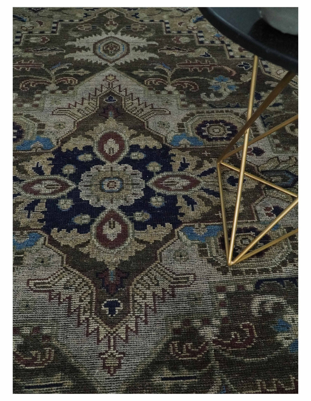 8x10 Antique look Brown, Beige and Blue Traditional Medallion wool Area Rug - The Rug Decor