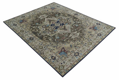8x10 Antique look Brown, Beige and Blue Traditional Medallion wool Area Rug - The Rug Decor