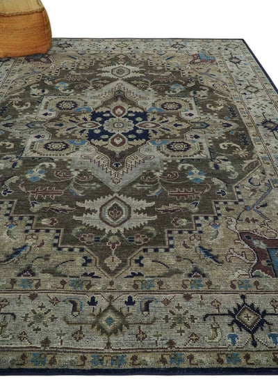 8x10 Antique look Brown, Beige and Blue Traditional Medallion wool Area Rug - The Rug Decor