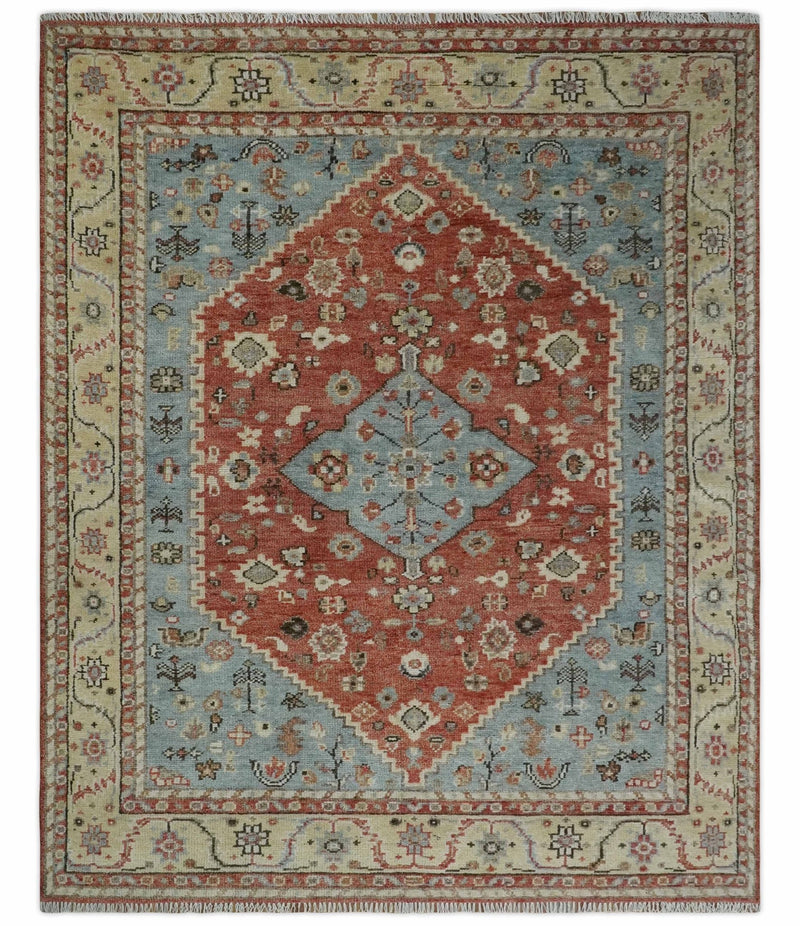 8x10 Antique look Traditional Floral Gray, Rust and Beige Hand knotted wool Area Rug - The Rug Decor