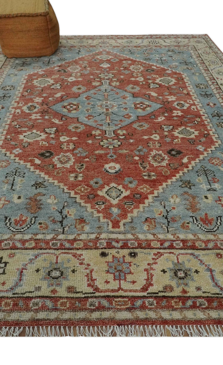 8x10 Antique look Traditional Floral Gray, Rust and Beige Hand knotted wool Area Rug - The Rug Decor