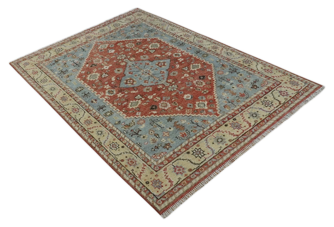 8x10 Antique look Traditional Floral Gray, Rust and Beige Hand knotted wool Area Rug - The Rug Decor