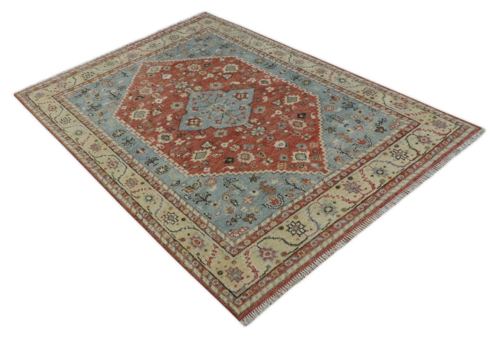 8x10 Antique look Traditional Floral Gray, Rust and Beige Hand knotted wool Area Rug - The Rug Decor