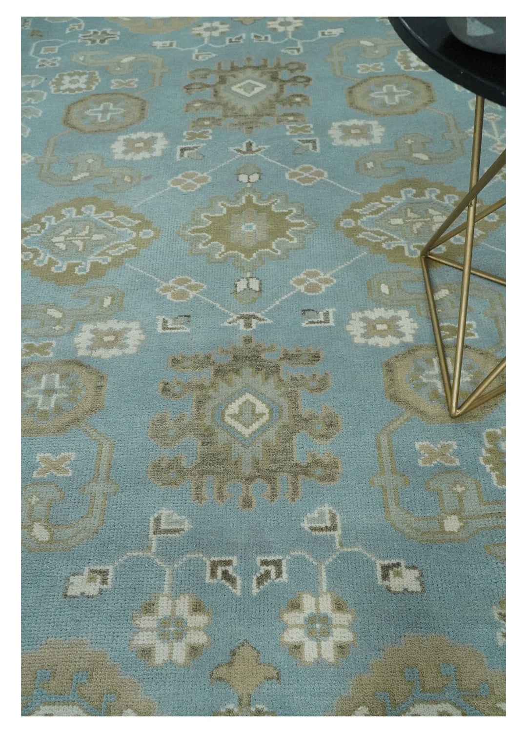 8x10 Aqua, Ivory and Olive Traditional Oushak Hand Knotted Wool Area Rug - The Rug Decor
