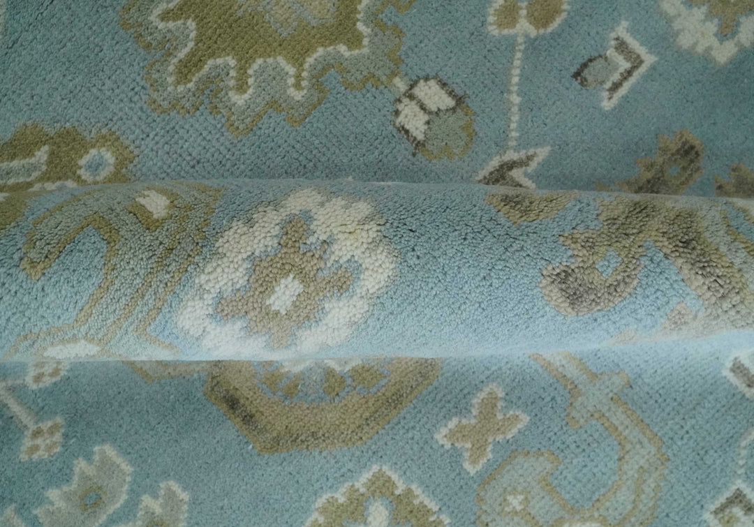 8x10 Aqua, Ivory and Olive Traditional Oushak Hand Knotted Wool Area Rug - The Rug Decor