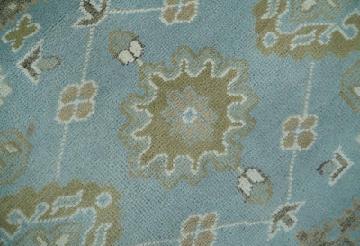 8x10 Aqua, Ivory and Olive Traditional Oushak Hand Knotted Wool Area Rug - The Rug Decor