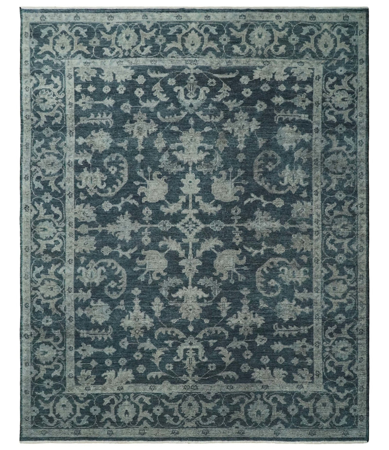 8x10 Beige and Charcoal Traditional Persian Hand Knotted Antique Wool Area Rug | TRD2367 - The Rug Decor