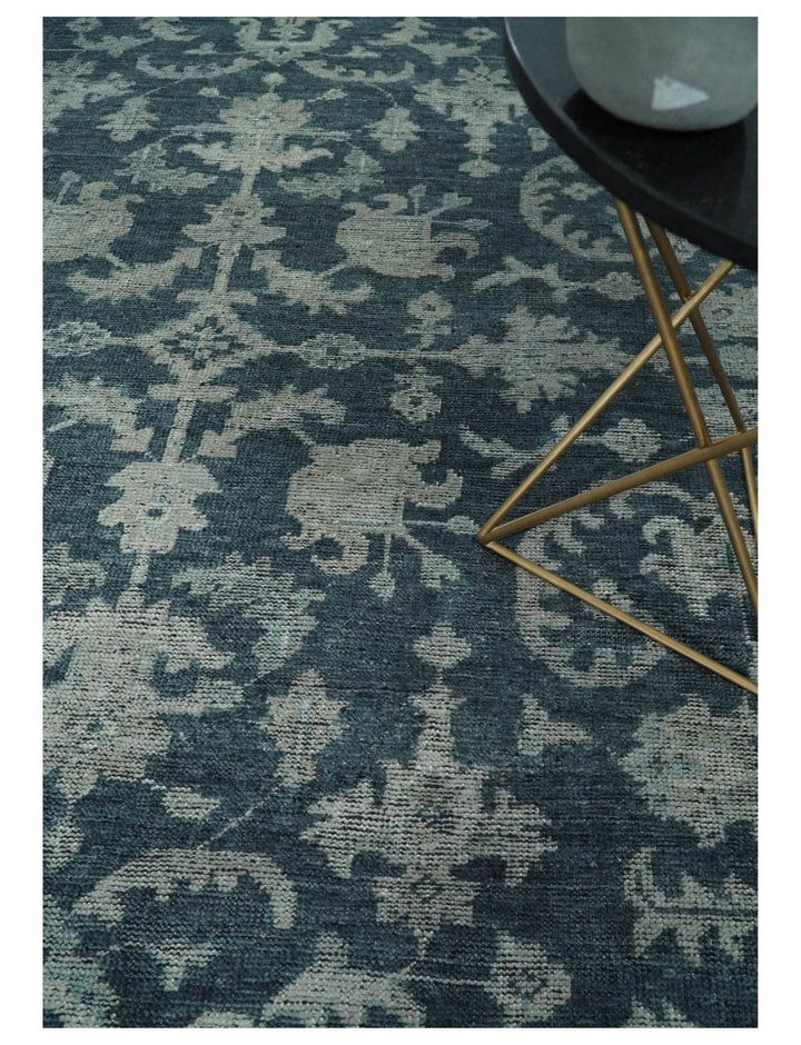 8x10 Beige and Charcoal Traditional Persian Hand Knotted Antique Wool Area Rug | TRD2367 - The Rug Decor