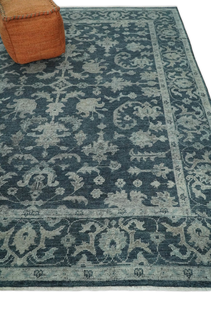 8x10 Beige and Charcoal Traditional Persian Hand Knotted Antique Wool Area Rug | TRD2367 - The Rug Decor