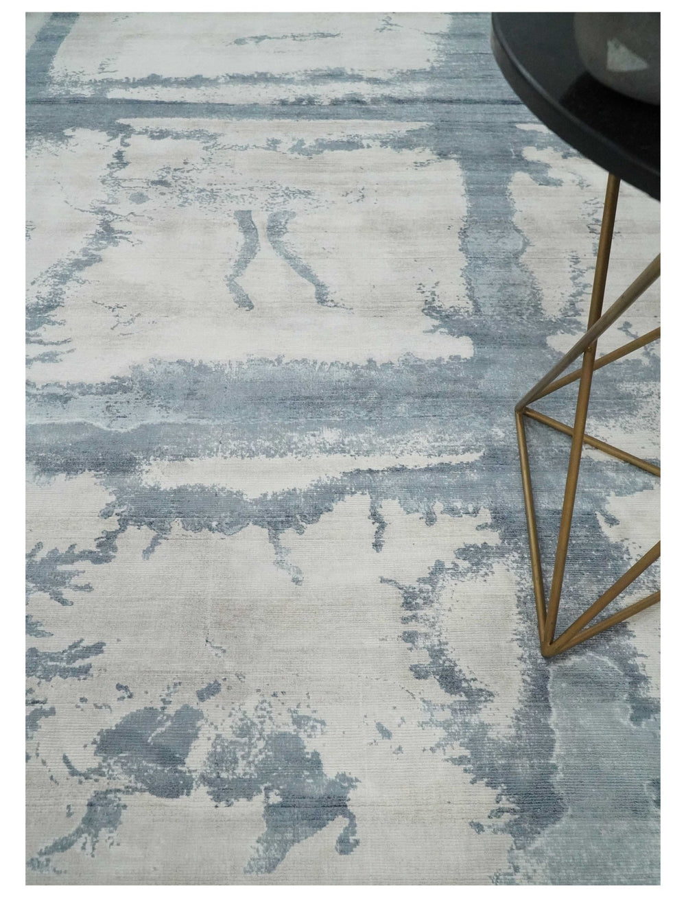 8x10 Beige and Gray Modern Abstract Handmade Fine Art Silk Area Rug | AE31810 - The Rug Decor