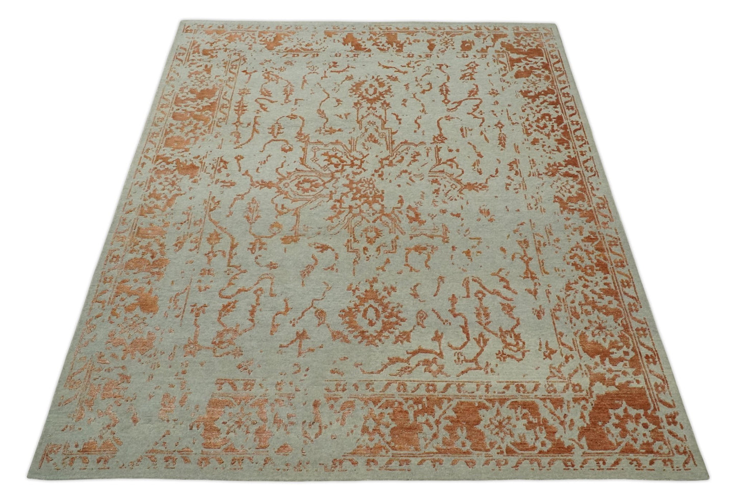 8x10 Beige and Peach Modern Abstract Hand Knotted Wool and Bamboo Silk Area Rug | AE8810 - The Rug Decor