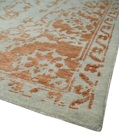 8x10 Beige and Peach Modern Abstract Hand Knotted Wool and Bamboo Silk Area Rug | AE8810 - The Rug Decor