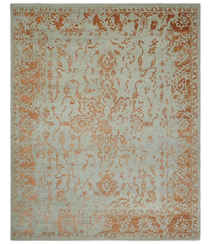 8x10 Beige and Peach Modern Abstract Hand Knotted Wool and Bamboo Silk Area Rug | AE8810 - The Rug Decor
