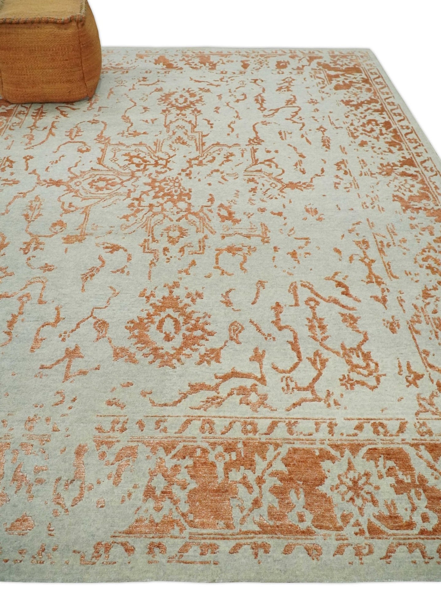 8x10 Beige and Peach Modern Abstract Hand Knotted Wool and Bamboo Silk Area Rug | AE8810 - The Rug Decor