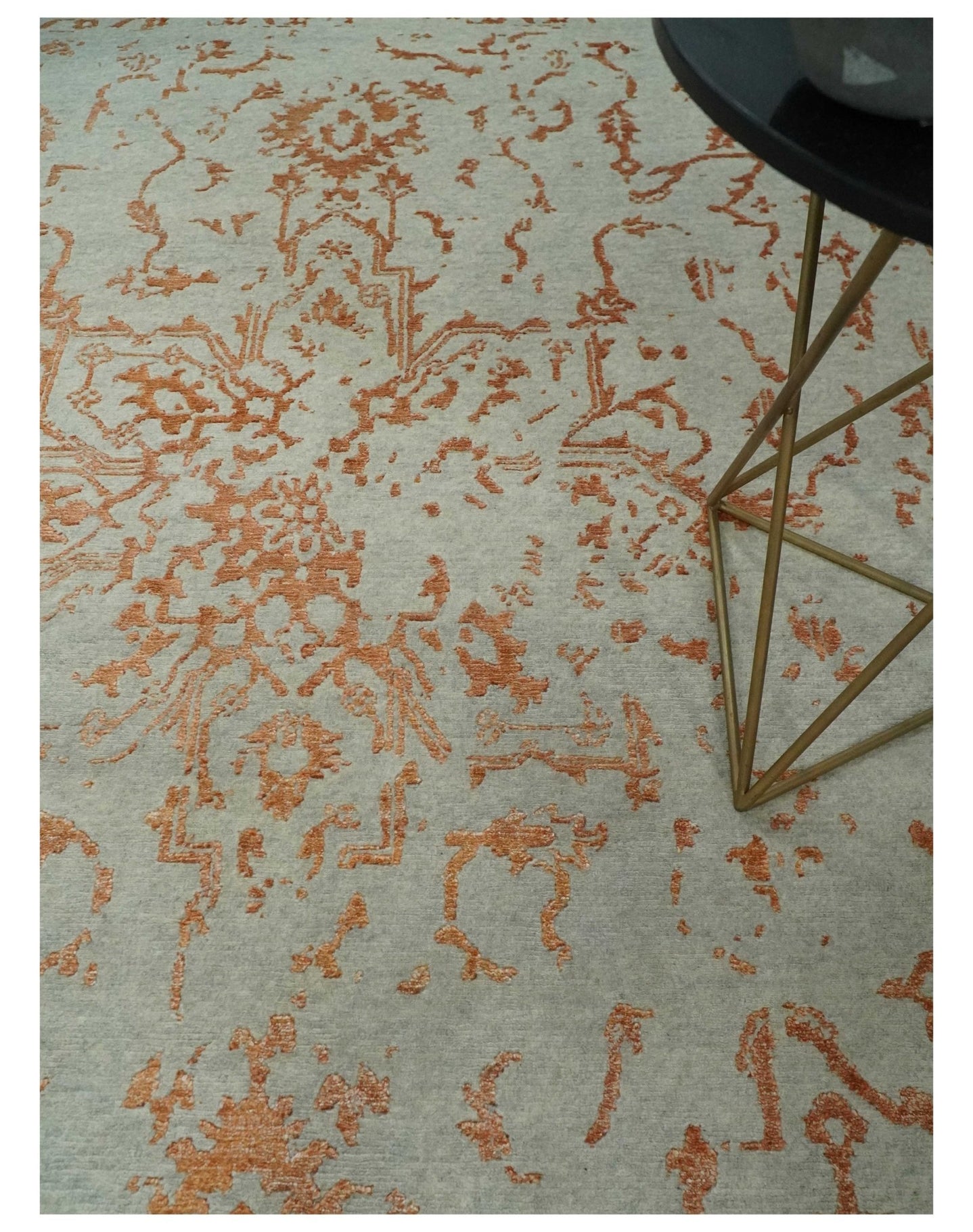 8x10 Beige and Peach Modern Abstract Hand Knotted Wool and Bamboo Silk Area Rug | AE8810 - The Rug Decor