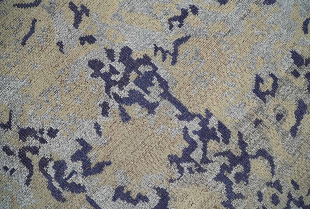8x10 Beige, Blue and Silver Antique Style, Abstract Hand Knotted Low pile Wool Area Rug - The Rug Decor