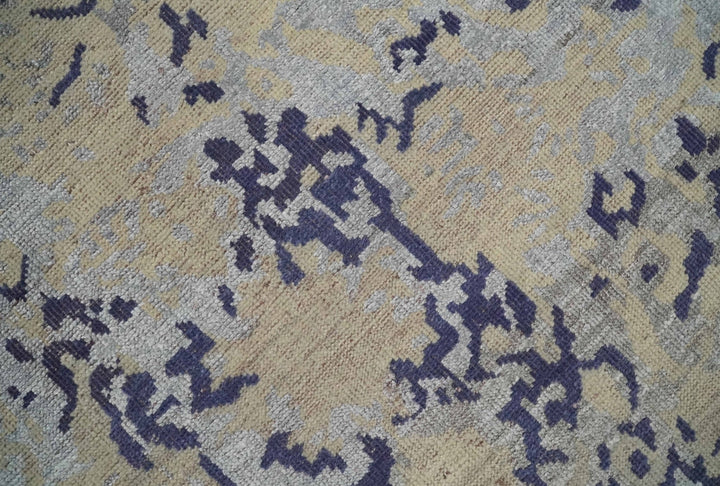 8x10 Beige, Blue and Silver Antique Style, Abstract Hand Knotted Low pile Wool Area Rug - The Rug Decor