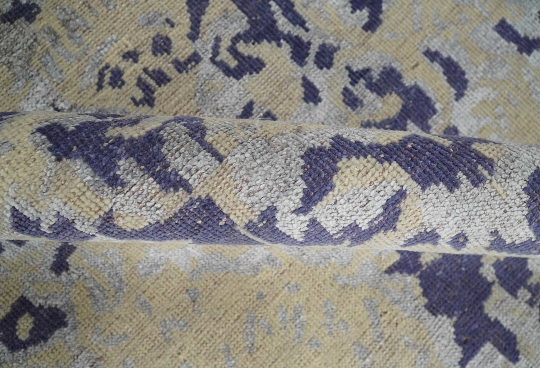 8x10 Beige, Blue and Silver Antique Style, Abstract Hand Knotted Low pile Wool Area Rug - The Rug Decor