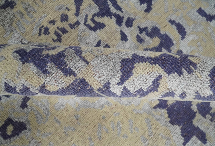 8x10 Beige, Blue and Silver Antique Style, Abstract Hand Knotted Low pile Wool Area Rug - The Rug Decor
