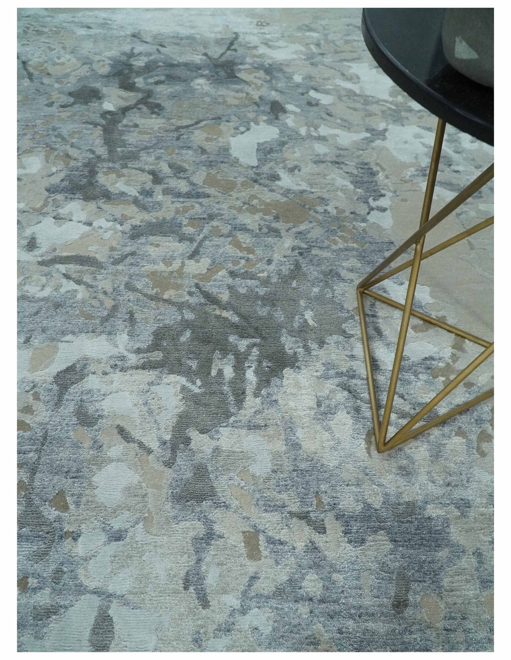 8x10 Beige, Ivory and Charcoal Modern Abstract Handmade Bamboo Silk Area Rug - The Rug Decor