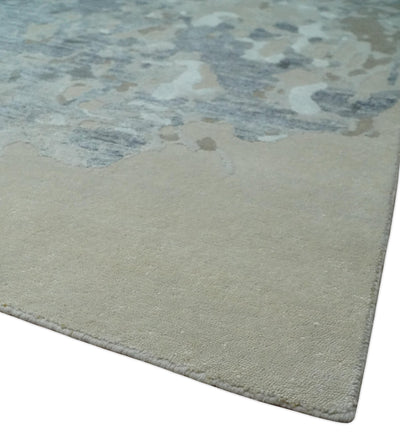 8x10 Beige, Ivory and Charcoal Modern Abstract Handmade Bamboo Silk Area Rug - The Rug Decor