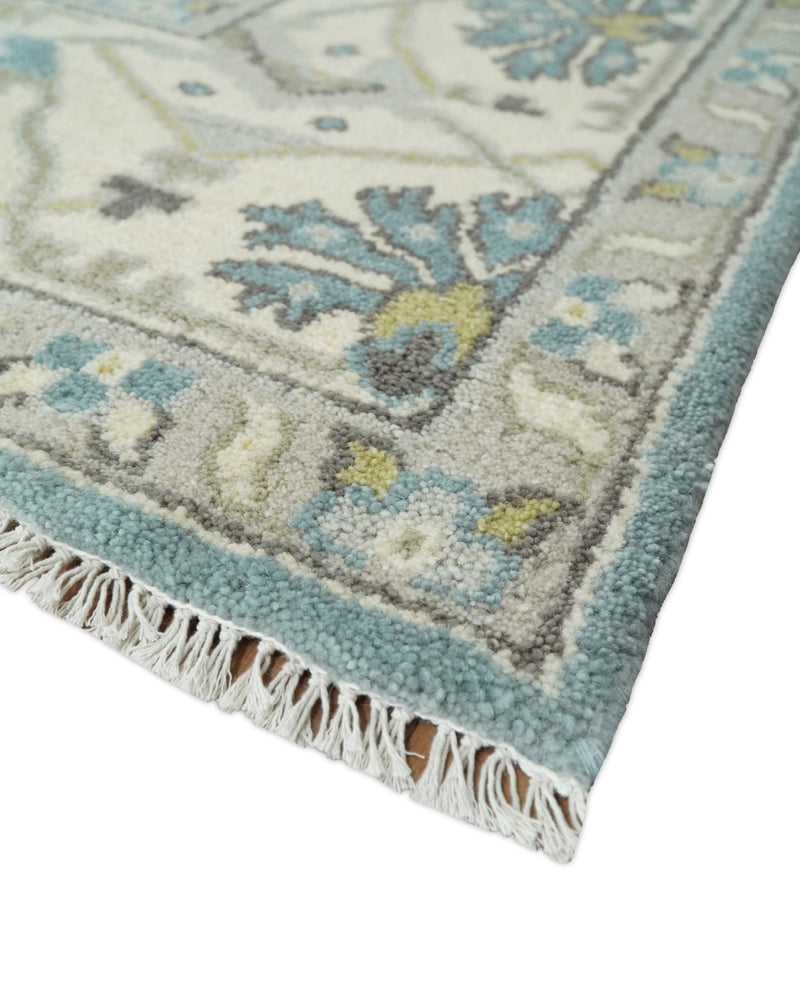 8x10 Blue and Beige Hand Knotted Antique Oushak Large Wool Area Rug | TRDCP248810 - The Rug Decor