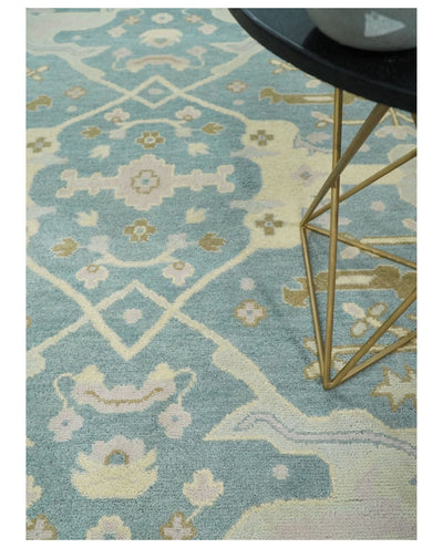 8x10 Blue and Beige Hand Knotted Antique Turkish Oushak Large Wool Area Rug | TRDCP258810 - The Rug Decor