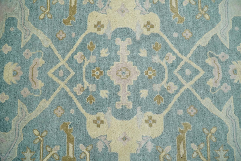 8x10 Blue and Beige Hand Knotted Antique Turkish Oushak Large Wool Area Rug | TRDCP258810 - The Rug Decor