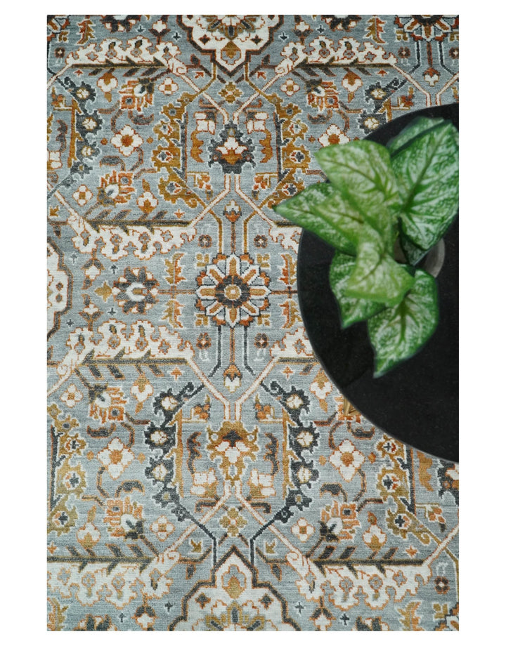 8x10 Blue and Brown Bamboo Silk and Wool Traditional Persian Antique Area Rug | TRDCP200810 - The Rug Decor