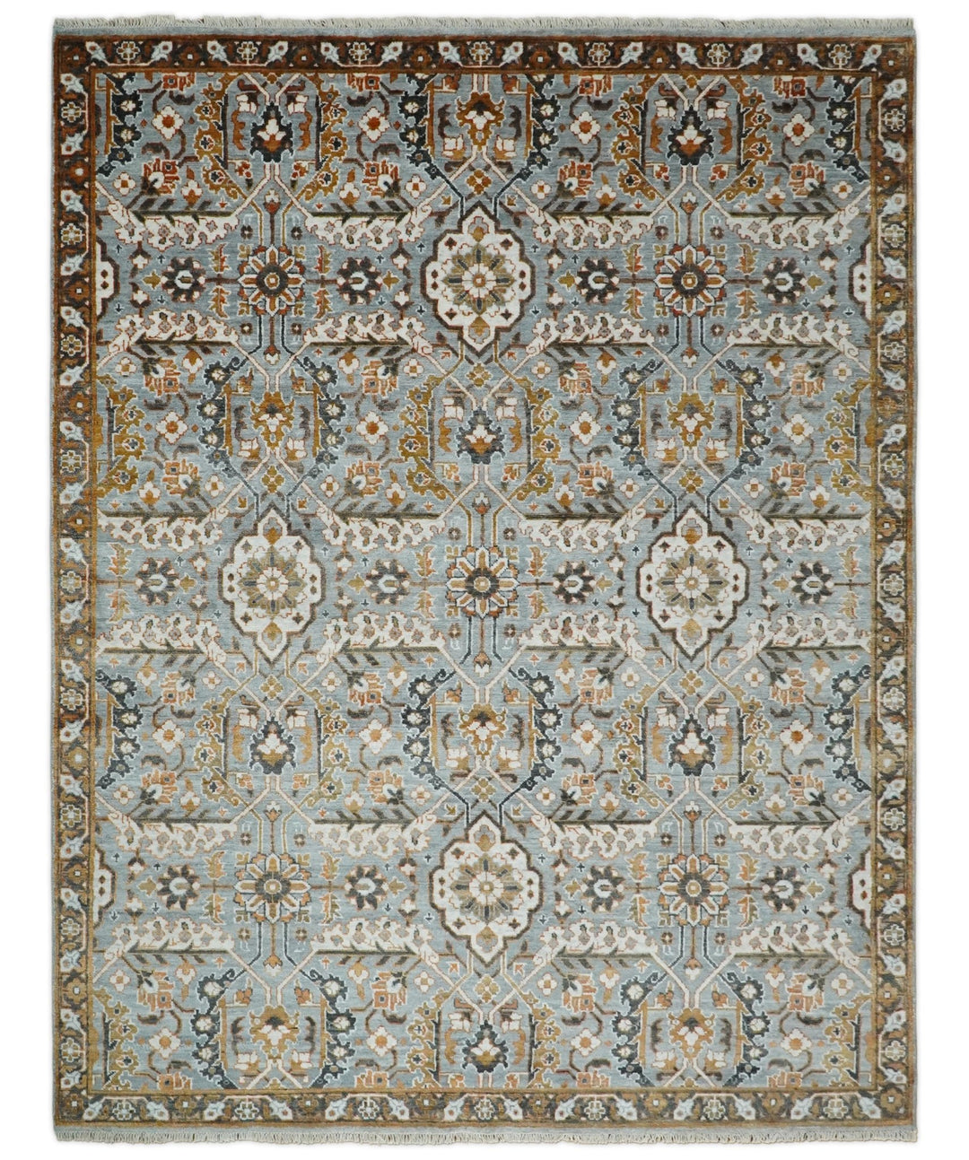 8x10 Blue and Brown Bamboo Silk and Wool Traditional Persian Antique Area Rug | TRDCP200810 - The Rug Decor
