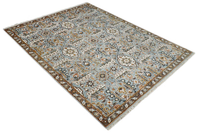 8x10 Blue and Brown Bamboo Silk and Wool Traditional Persian Antique Area Rug | TRDCP200810 - The Rug Decor