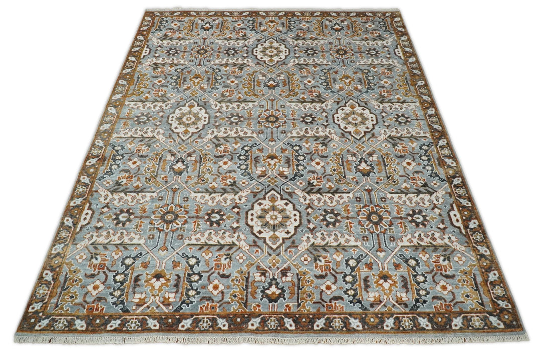 8x10 Blue and Brown Bamboo Silk and Wool Traditional Persian Antique Area Rug | TRDCP200810 - The Rug Decor