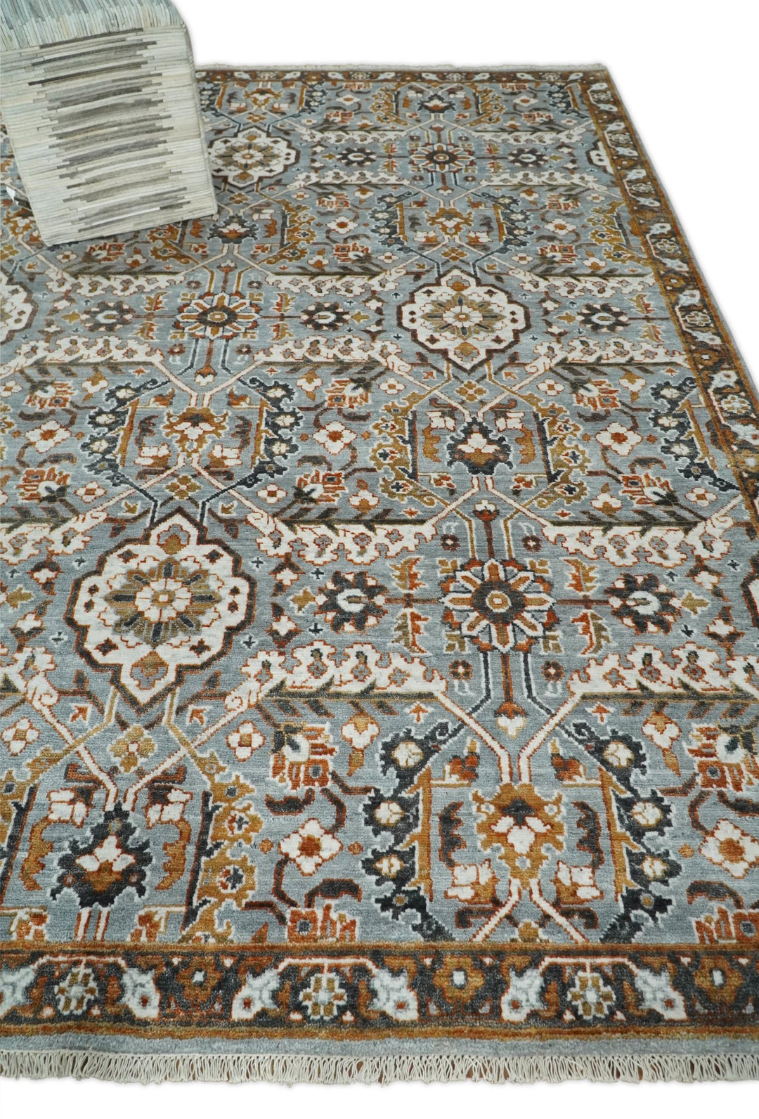 8x10 Blue and Brown Bamboo Silk and Wool Traditional Persian Antique Area Rug | TRDCP200810 - The Rug Decor