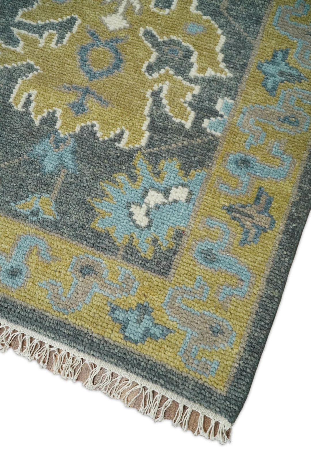 8x10 Blue and Brown Traditional Persian Hand knotted Antique Vintage Persian Oushak Area Rug | TRD49673 - The Rug Decor