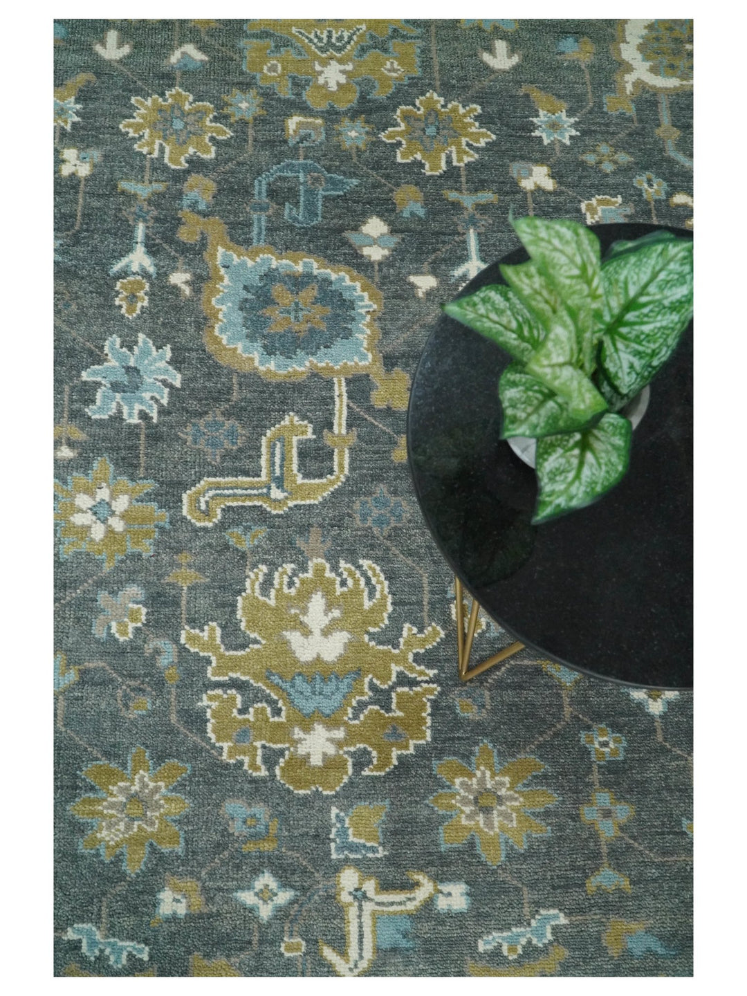 8x10 Blue and Brown Traditional Persian Hand knotted Antique Vintage Persian Oushak Area Rug | TRD49673 - The Rug Decor