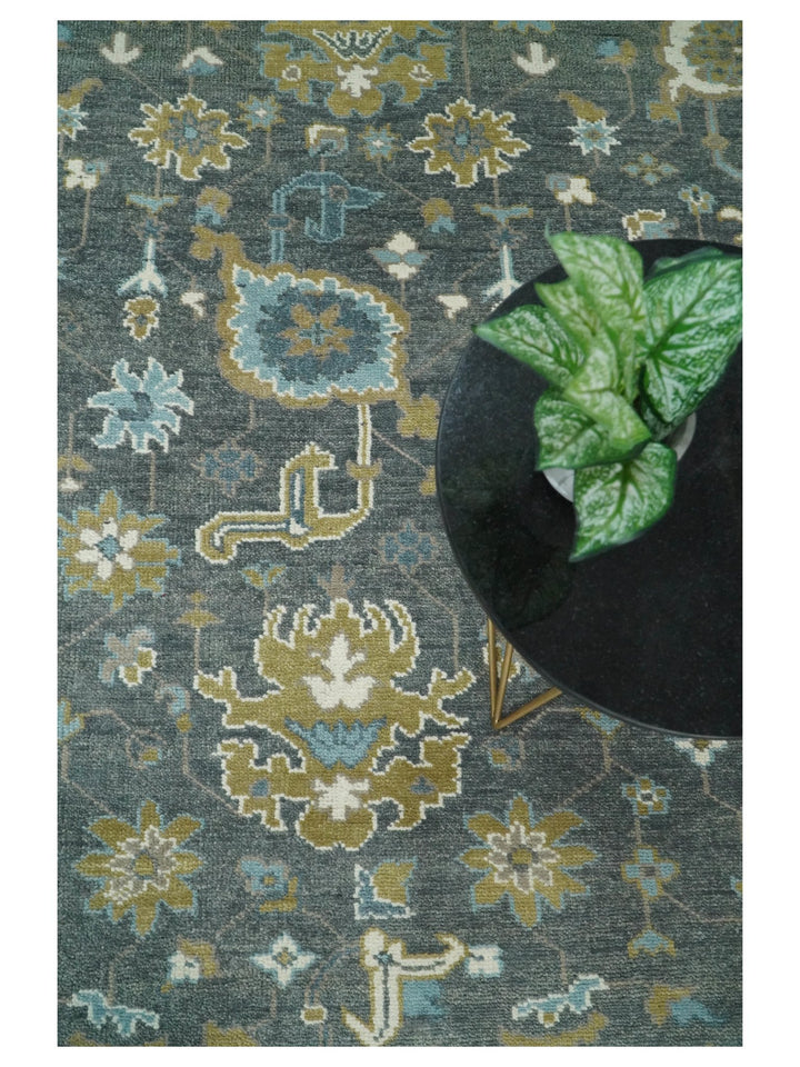 8x10 Blue and Brown Traditional Persian Hand knotted Antique Vintage Persian Oushak Area Rug | TRD49673 - The Rug Decor