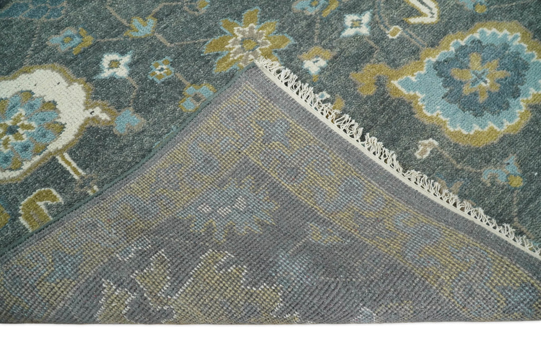 8x10 Blue and Brown Traditional Persian Hand knotted Antique Vintage Persian Oushak Area Rug | TRD49673 - The Rug Decor