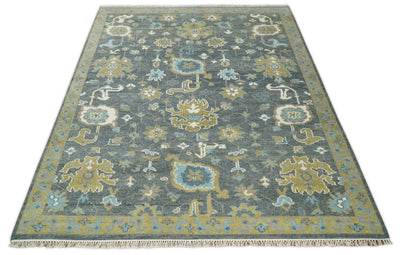 8x10 Blue and Brown Traditional Persian Hand knotted Antique Vintage Persian Oushak Area Rug | TRD49673 - The Rug Decor