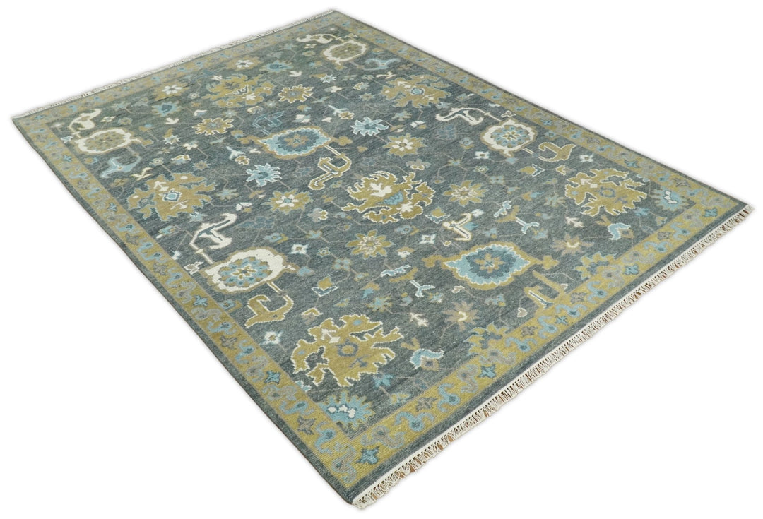 8x10 Blue and Brown Traditional Persian Hand knotted Antique Vintage Persian Oushak Area Rug | TRD49673 - The Rug Decor
