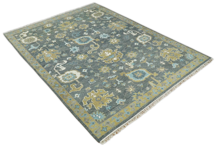 8x10 Blue and Brown Traditional Persian Hand knotted Antique Vintage Persian Oushak Area Rug | TRD49673 - The Rug Decor