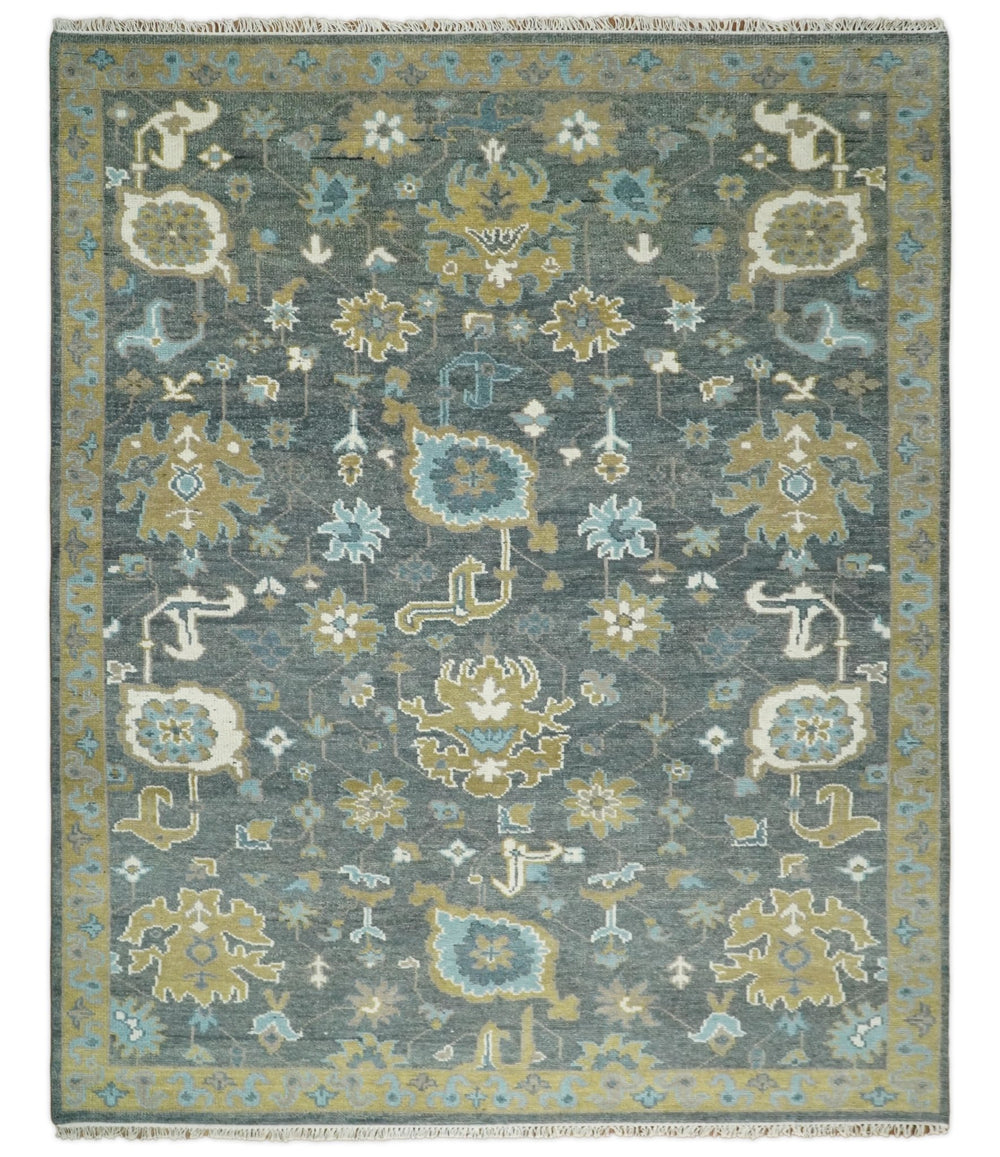8x10 Blue and Brown Traditional Persian Hand knotted Antique Vintage Persian Oushak Area Rug | TRD49673 - The Rug Decor