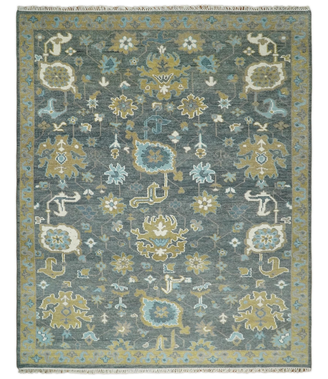 8x10 Blue and Brown Traditional Persian Hand knotted Antique Vintage Persian Oushak Area Rug | TRD49673 - The Rug Decor