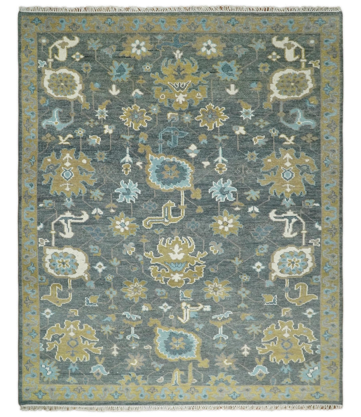 8x10 Blue and Brown Traditional Persian Hand knotted Antique Vintage Persian Oushak Area Rug | TRD49673 - The Rug Decor