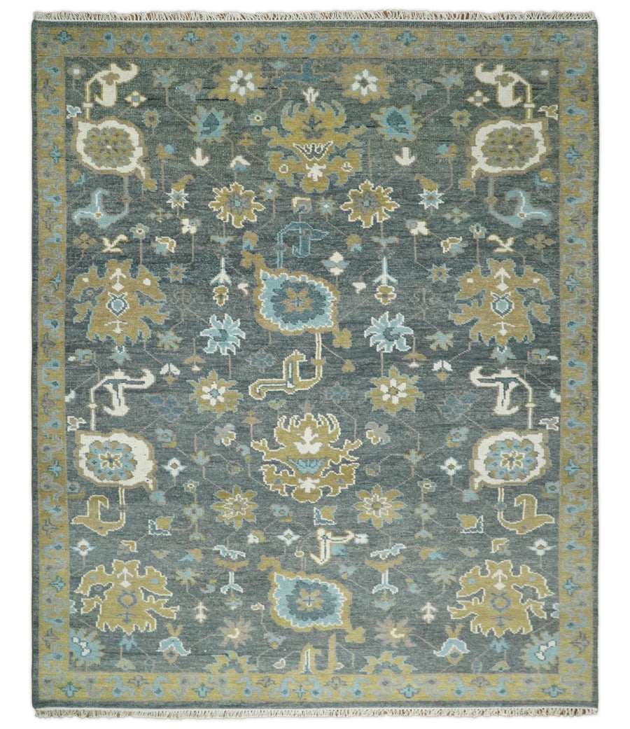 8x10 Blue and Brown Traditional Persian Hand knotted Antique Vintage Persian Oushak Area Rug | TRD49673 - The Rug Decor