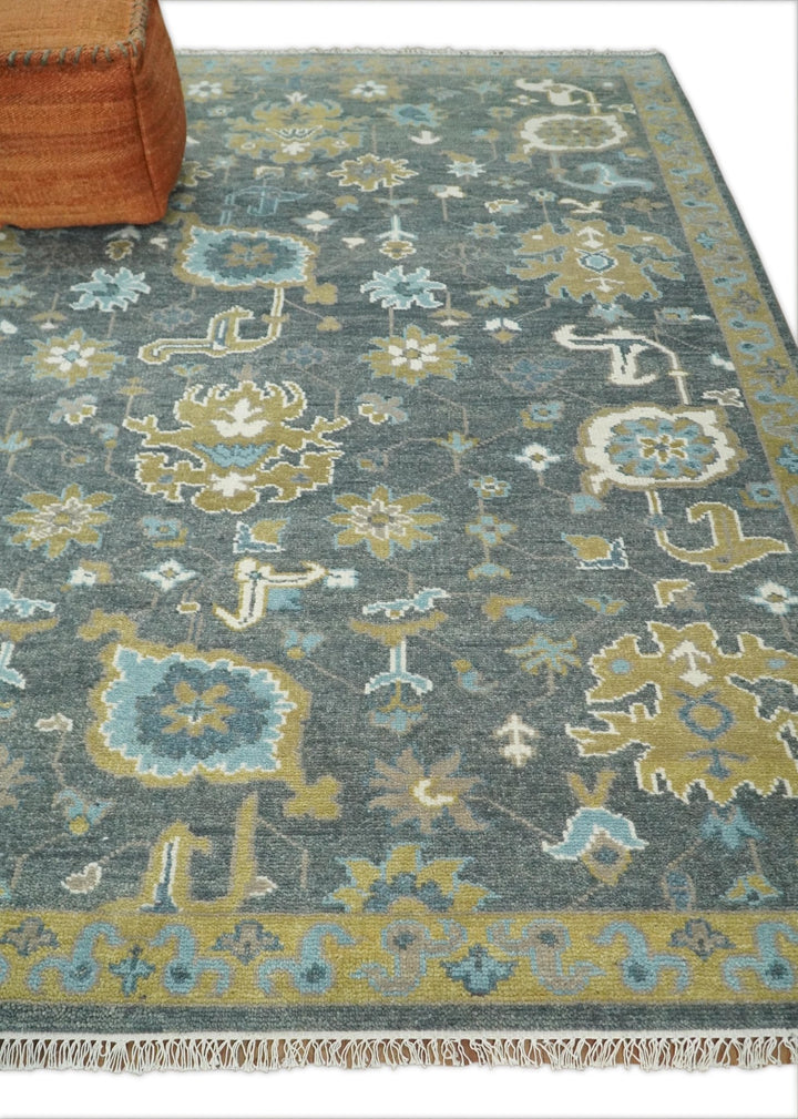 8x10 Blue and Brown Traditional Persian Hand knotted Antique Vintage Persian Oushak Area Rug | TRD49673 - The Rug Decor